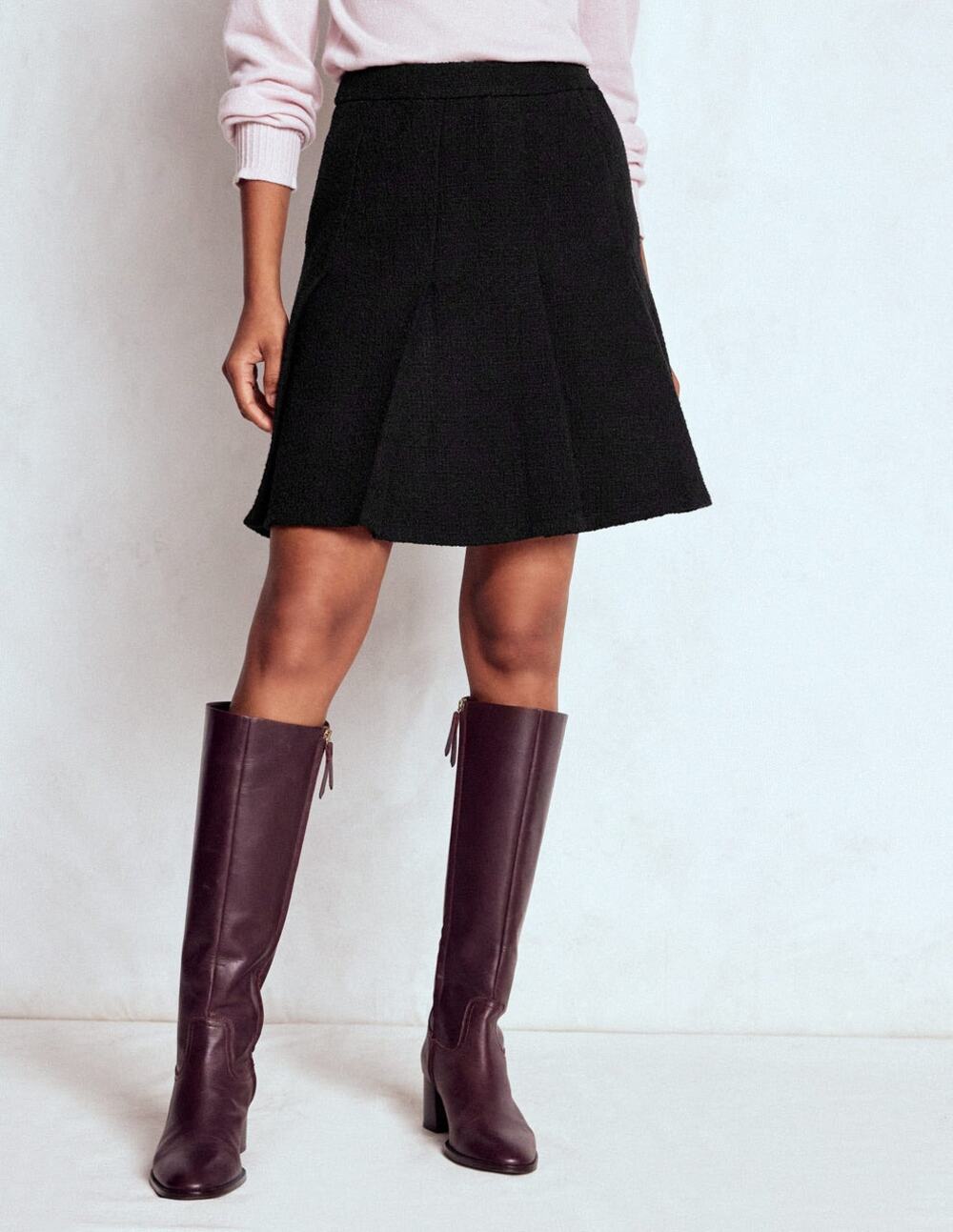 NWT Boden Flippy Textured Pleated Skirt Black Mini A-Line Size 10